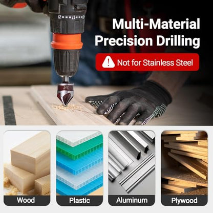 5 Pcs Countersink Drill Bit Set, 82-Degree HSS Drill Bit(1/4" to 3/4"), Quick Change Hex Shank, 5 Flute Premium Countersink Bits for Wood, Metal, Plastic – Durable & Rust-Resistant