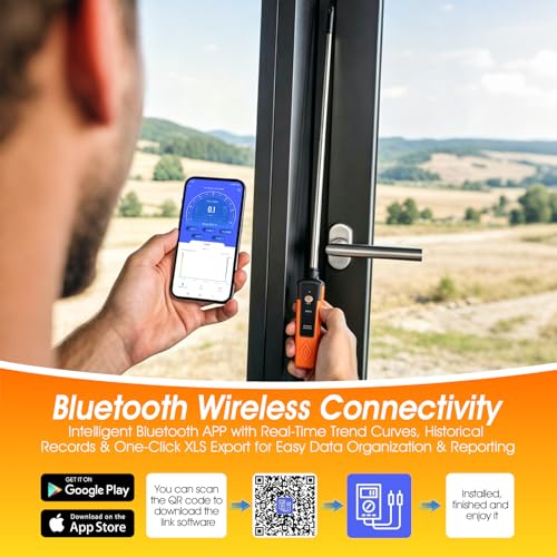 Hotwire Anemometer Handheld for Air Celocity, in-Duct Airflow and Temperature, HVAC Wind Speed Meter with Revolve Telescopic Probe, Bluetooth App, Digital Air Flow Meter CFM Meter GR-9100A