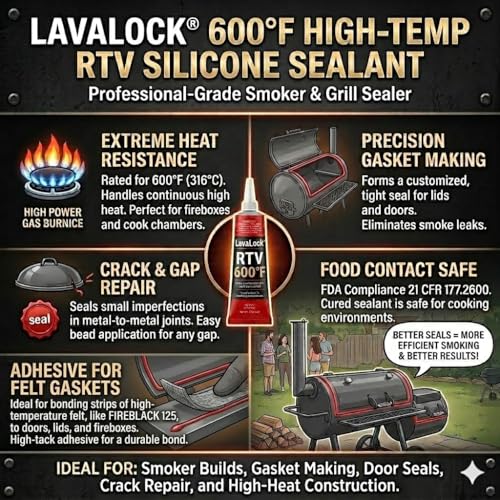 LavaLock RTV 600 F BBQ Grill Smoker Sealer & Gasket Maker High Temp Silicon Adhesive 3 oz. (2.8 Fluid Ounce)