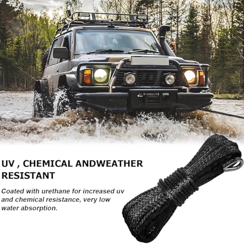 1/4'' x 50 Ft Car Synthetic Winch Rope Kit, 10000LBS Heavy Duty Vehicle Winch Cable with Protecting Sleeve and Thimble, Automotive Accessories, Universal for Off Road ATV UTV (Black) - color: Black/1/4''x50Ft