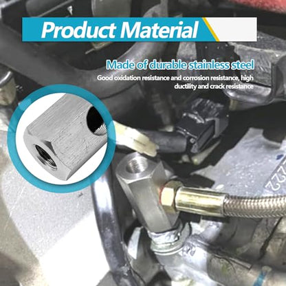 Stainless Steel Oil Pressure Sensor Adapter, With 1/8 NPT tee Oil Pressure Gauge Fitting Turbo Supply Feed line Connector for Turbo Supply Feed Line/Oil Pressure Gauge