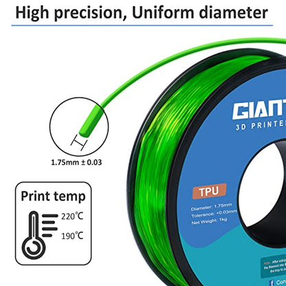 GIANTARM TPU Filament 1.75mm Flexible Soft 3D Printer Consumables Green,95A 1kg Spool (2.2 lbs.), Dimensional Accuracy +/- 0.05 mm - color: Tpu-green-1