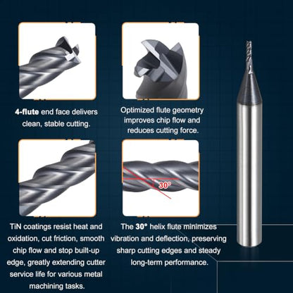 1mm Carbide End Mill, 3mm Cut L, 35mm L, 4mm Shank, Black - color: Black, size: 1mm Dia,3mm CL,35mm L,4mm Shank
