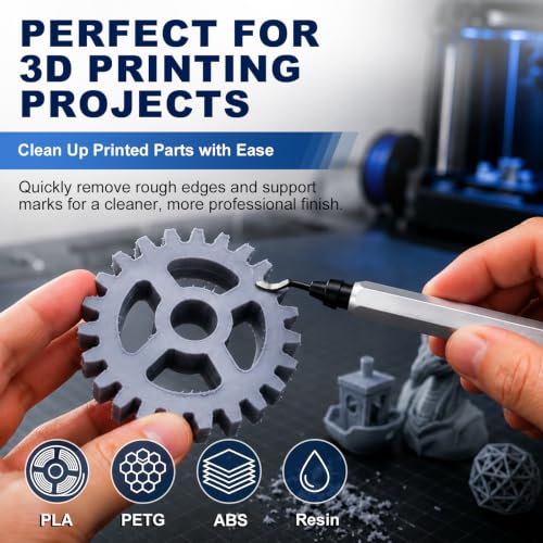 Deburring Tool with 10 HSS Blades and Silver Aluminum Handle, 360° Rotary Reamer for 3D Printing and Metal Edge Finishing, High-Speed Steel Tool for PVC, Copper and Resin - color: Silver