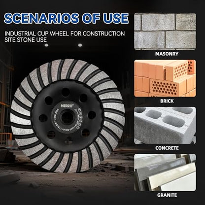 HERZO 4.5 Inch Diamond Concrete Grinding Wheel 5/8-11 Arbor for Stone Concrete Surface, Cement, Marble, Rock, Granite, Angle Grinder Wheels Cup - size: 4.5 Inch Threaded