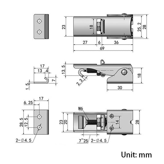Adjustable Toggle Latch Toolbox Hasp,Equipment Latch with Safety Switch - size: D / stainless steel