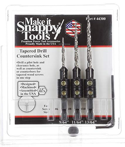 Snappy 3pc Tapered Drill Bit Countersink Set Made in USA Large Set Screws Quick