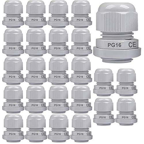 Gebildet 25Pcs PG16 Cable Gland, Plastic Wire Protector IP68 Waterproof Adjustable 8.5-14mm Cable Gland Joint with Rubber Gaskets, M22*1.5 Wire Connector (White) - size: PG16-W