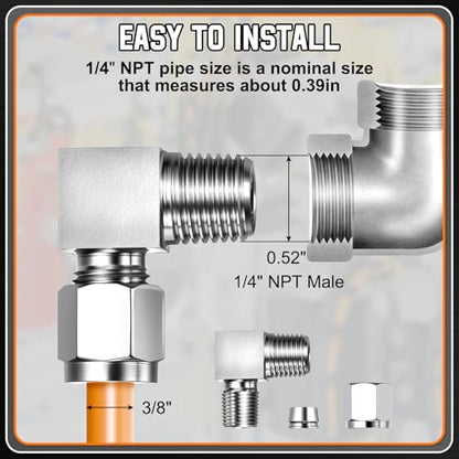 90°Elbow 3/8" OD Compression x 1/4" NPT Male Union Connector - size: 3/8"OD Compression x 1/4" NPT Male