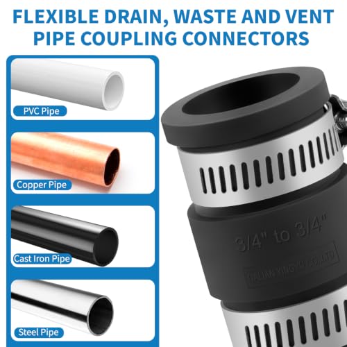 2 Pcs 3/4 IN Flexible PVC Pipe Coupling with Stainless Steel Clamps Fit 3/4 IN Nominal Pipes, Couplers for Plastic and Copper Pipe Plumbing Connections, Drain Repair, Dust Hose - size: 3/4 in