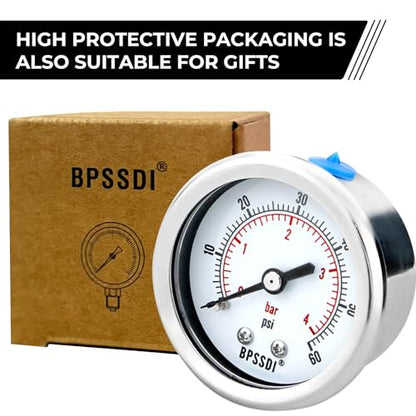 0-60 Psi Low Pressure Gauge, 2" Dial Size, 1/4 G Back Mount, Stainless Steel Case for Water Pressure Gauge Test for Water Pipe, HVAC(with Tape) - size: 0-60 psi, style: Back Mount