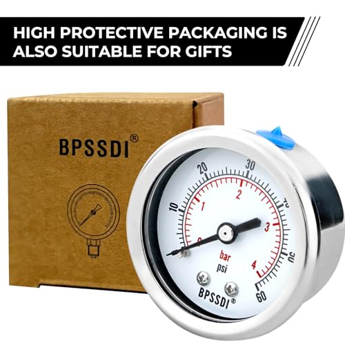0-60 Psi Low Pressure Gauge, 2" Dial Size, 1/4 G Back Mount, Stainless Steel Case for Water Pressure Gauge Test for Water Pipe, HVAC(with Tape) - size: 0-60 psi, style: Back Mount