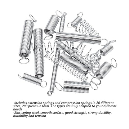 Dianrui 200PCS Spring Assortment Kit 20 Different Sizes Mini Zinc Plated Steel Compression and Extension Springs for DIY Repair Project