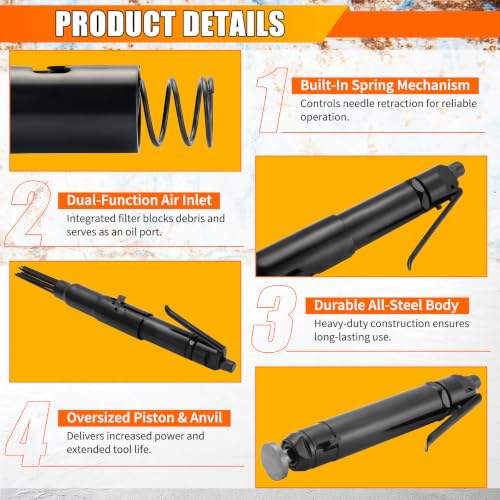 Compact Air Needle Scaler, 19 Needles Air Powered Rust Cleaner