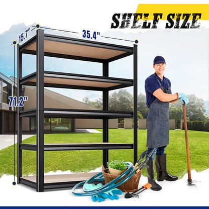 71" H x 35" W Garage Shelving Unit, 2050LBS Heavy Duty Metal Storage Shelves, 5 Tier Adjustable Utility Steel Rack, Freestanding Organizer for Warehouse, Pantry, Basement, Shop Black - size: 35"Wx16"Dx71.2"H