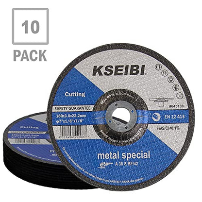 KSEIBI 645108 Grinding Wheels 10-Pack, Aluminum Oxide Discs for Metal & Stainless Steel, 7" x 1/8" x 7/8", Aggressive Grinding for Angle Grinders, Depressed Center Design - size: 7" x 1/8"