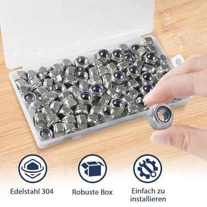 M8-1.25 Lock Nut, 90Pcs Stainless Steel Nylock Insert Locking Nut - size: M8-1.25, 90 Pack