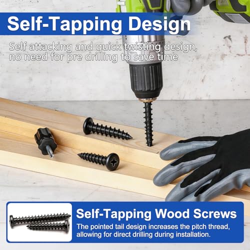 Taiss 350PCS #6#8#10 Phillips Pan Head Self Tapping Screws for Plastic,Self-Tapping Wood Screws Assortment Kit 14 Sizes Cross Recessed Carbon Steel Black Screws for Wood,Plastic - size: 350PCS