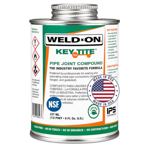 DPM Weld-On 505 Key Tite Pipe Thread Sealant, 8 oz Brush Top Can, Seals and Lubricates Threaded Metal Pipe Joints, Prevents Rust and Seizing for a Leak-Free Pressure-Tight Seal, Made in USA