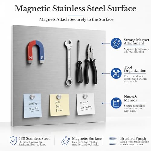 2 Pack 430 Magnetic Stainless Steel Sheets, 18 Gauge 12"x 12" Brushed Metal - size: 12″× 12″