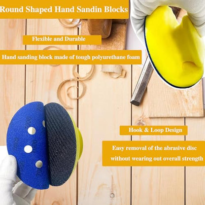 50pcs Sandpaper 8 Hole 5 inch Sanding Discs Hook and Loop 60/180/240/400/800/1200/2500/4000/7000/10000 Grits with Hand Sander for Automotive Metal Polishing