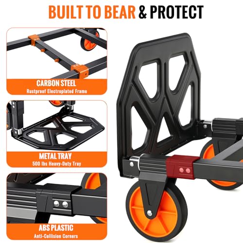 TLGREEN 3-in-1 Convertible Hand Truck, 600 lb, 4 Silent Wheels, Orange - color: Orange
