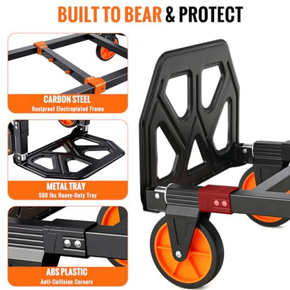 TLGREEN 3-in-1 Convertible Hand Truck, 600 lb, 4 Silent Wheels, Orange - color: Orange