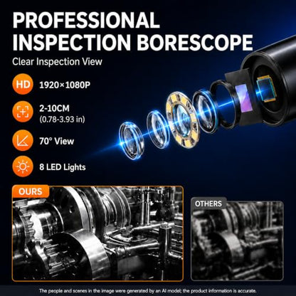 50FT Borescope Camera with Light, 4.3" Screen Inspection Camera, No WiFi - size: 4.3''Single Lens 50FT
