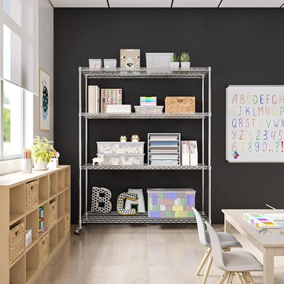 UltraDurable 4-Tier NSF Steel Wire Shelving, 60"W x 24"D x 76"H - color: Steel, size: 4-Tier Shelving, 60" W x 24" D
