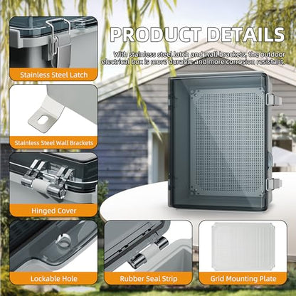 Joinfworld Electrical Box Weatherproof Plastic Junction Box 15.7x11.8x7.1 Outdoor WiFi Nema 4 Enclosure Clear Cover for Electric Connection Exterior Project - size: 15.7"x11.8"x7.1" Clear