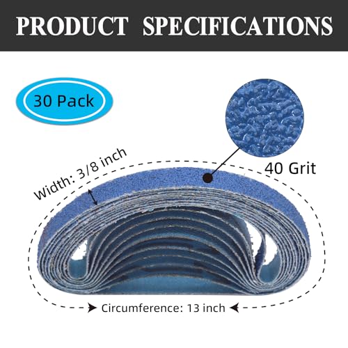 3/8 x 13 Inch Zirconia Sanding Belts 40 Grit,30 Pack - color: 40 Grit, size: 3/8x13 inch