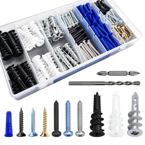 Wensilon Self-Drilling Drywall Anchors and Screws Kit, 182 Count - color: 3 color Drywall Plastic Anchors Kit