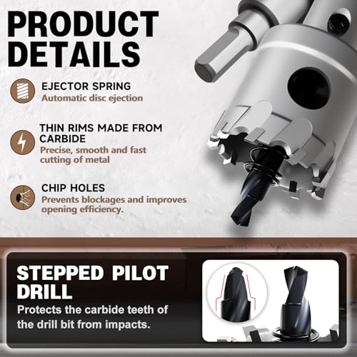 Metal Hole Saw 2-1/4''(57mm) 2Pcs Set Heavy Duty Tungsten Carbide Tipped Hole Cutters Set with a nitrided Step Drill and L-flench, for Steel Iron,Aluminum,Stainless stell,Plastic - size: 2-1/4''(57mm)-2PCS
