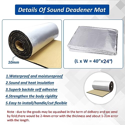 Car Heat Sound Deadening Insulation Mat, - 394 Mil 6.5 Sqft Automobile Sound Deadening & Heat Insulation Material for Auto Hood Engine Roof Door and Trunk,40 Inch x 24 Inch, Aluminum Foil Finish - style: 40 x24Inch-6.5Sqft