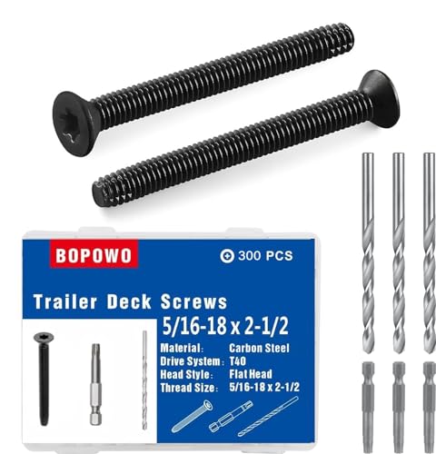 (300pcs) 5/16-18 x 2-1/2" Flat Head Thread Cutting Trailer Deck Screws, Black Phosphate, Package Contains T40 Star Drivea and 9/32 Drill bit - size: #5/16-18 x 2-1/2"