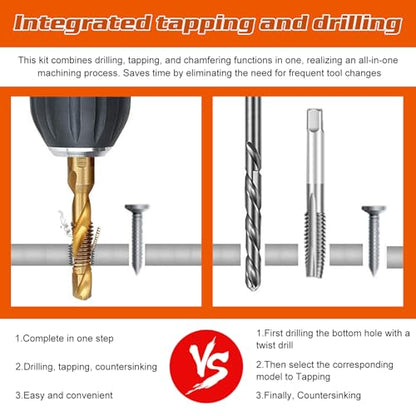 13PCS Titanium Drill Tap Set, HSS SAE & Metric Drill and Tap Bits - style: 13pcs-Yellow