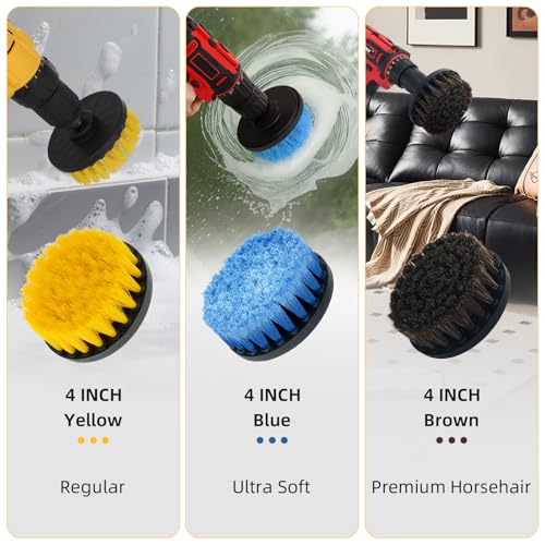 15 Pcs Drill Brush Attachments Set Fluffy Soft and Hard Bristles Horsehair Brush Cleaning Kit Scrub Sponge Polishing Pads for Home Bathroom Car Kitchen Corners Sink Stubborn Stains Tiles - color: 15 Pcs