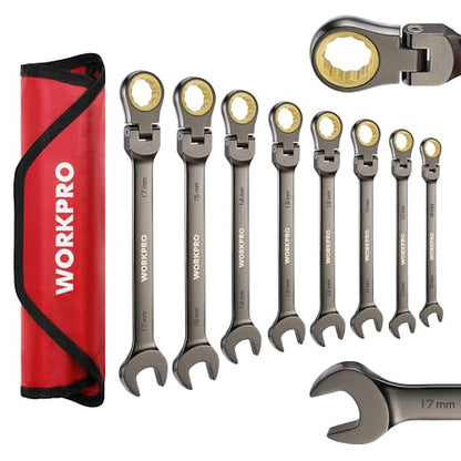 WORKPRO 8-piece Ratcheting Combination Wrench Set, Metric & Nickel Plating - size: Metric, style: Nickel Plating