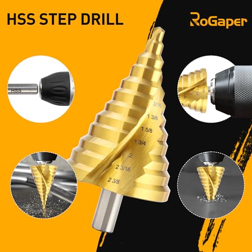 Spiral Groove Step Drill Bit, 12 Steps High-Speed Steel 1/4" to 2-3/8", Large Step Drill Bits for Cutting Holes in Iron Aluminum Copper Plastic Wood - style: 2-3/8