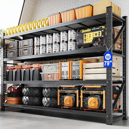 Yizosh 7000LBS Heavy Duty Shelf,79" W Garage Shelving,Adjustable Utility Shelving,Heavy Duty Garage Shelving for Basement,Warehouse,Industrial,79" Wx24 Dx79 H - color: Black, size: 79"Wx24"Dx79"H
