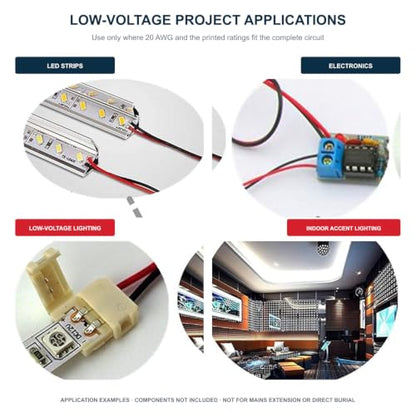 TUOFENG 20 AWG Red Black Wire, 100 ft Stranded Hookup Wire for LED 12V DC - size: 20 awg 2 parallel lines 100ft