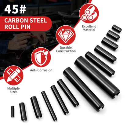 440Pcs Roll Pin Assortment Kit, Slotted Spring Pins, Steel Split Expansion Pin, 13 Sizes 13/64 3/32 1/8 5/32 1/16 5/64 5/32 15/64 Inch for Home Improvement, Automotive Repair,Machinery
