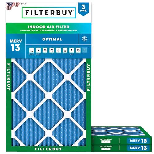 Filterbuy 8x20x1 Air Filter MERV 13 Smoke & Allergy Defense (3-Pack) - size: 8x20x1