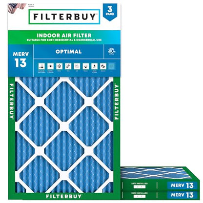 Filterbuy 10x20x1 Air Filter MERV 13 Smoke & Allergy Defense (3-Pack) - size: 10x20x1