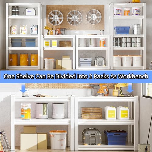 5 Tier Metal Storage Shelves Adjustable Garage Shelving, Heavy Duty Industrial Utility Rack Organization for Kitchen, Pantry, Closet, Garage, Office (White) - color: White-S 5 Tier