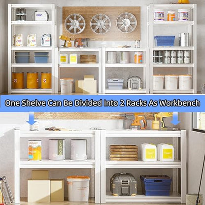 5 Tier Metal Storage Shelves Adjustable Garage Shelving, Heavy Duty Industrial Utility Rack Organization for Kitchen, Pantry, Closet, Garage, Office (White) - color: White-S 5 Tier