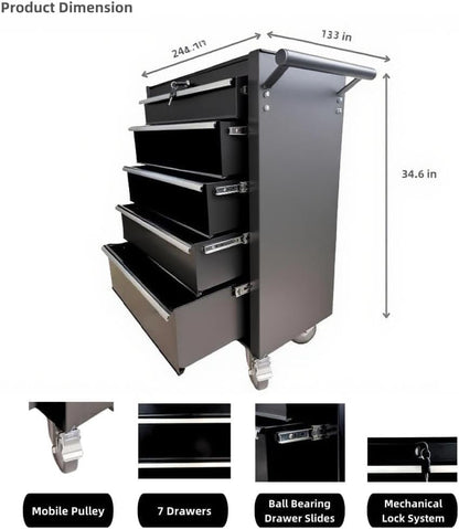 5-Drawer Rolling Tool Chest with Locking Wheels & Drawers - color: Black-5