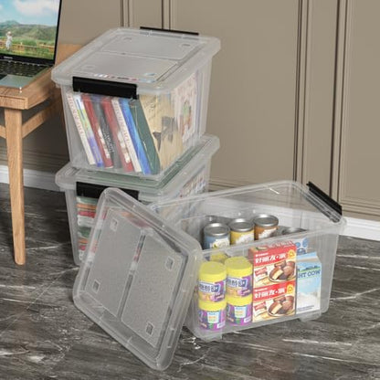 Zopnny 30 Qt Stackable Storage Bins with Lids, Clear Box and Wheels, 4-Pack - size: 30 Quart