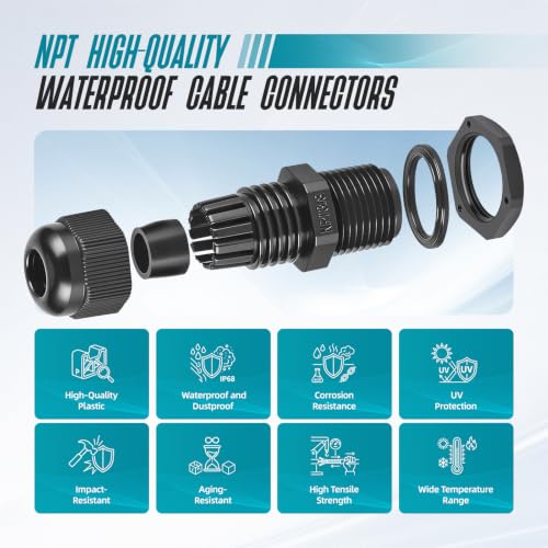 50 Pcs 3/4" NPT Cable Glands Waterproof Strain Relief Connector - color: 50 Pcs 3/4" NPT