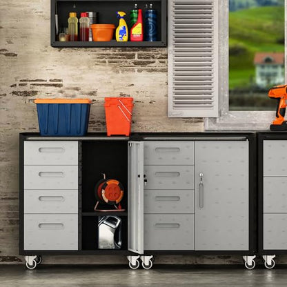 Metal Mobile Tool Storage Cabinet with 4 Drawer and 1 Locking Door - color: Black/Gray, style: 1 door 4 drawer with wheels